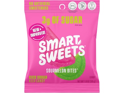 Smart Sweets Watermelon Sourmelon Bites Gummy Candy, 1.8 oz., 12 Bags/Box (20080)