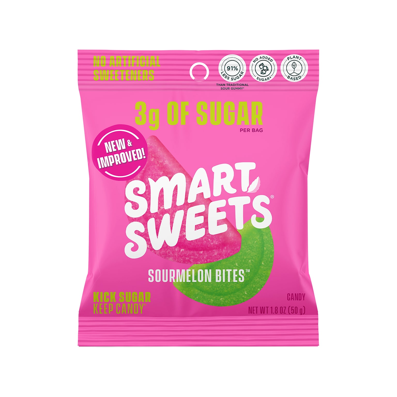 Smart Sweets Watermelon Sourmelon Bites Gummy Candy, 1.8 oz., 12 Bags/Box (20080)