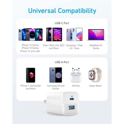 Anker 323 USB-C/USB-A Universal Wall Charger, 33W, White (A2326J21-1)