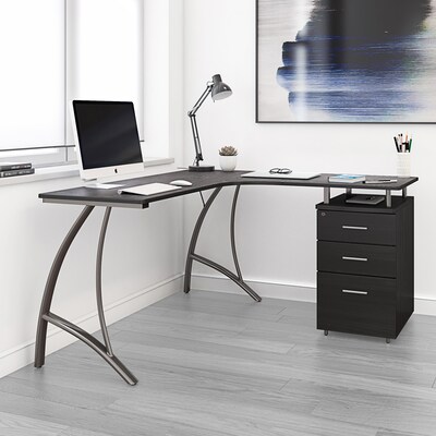 Techni Mobili Modern L-Shaped Computer Desk with File Cabinet, Espresso (RTA-4804L-ES)