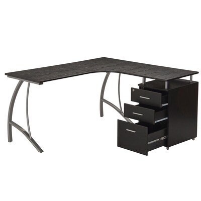 Techni Mobili Modern L-Shaped Computer Desk with File Cabinet, Espresso (RTA-4804L-ES)