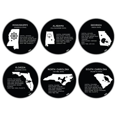 Helio Disc Set, State Maps, Set 6, MS, GA, FL, AL, SC, NC, Clear and Black, Acrylic, 6 Disc Set (035511)