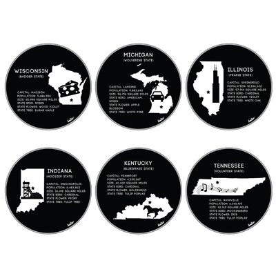 Helio Disc Set, State Maps, Set 5, WS, MI, TN, KY, IN, IL, Clear and Black, Acrylic, 6 Disc Set (035510)