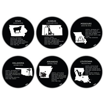 Helio Disc Set, State Maps, Set 4, IA, KN, MO, OK, AR, LA, Clear and Black, Acrylic, 6 Disc Set (03559)