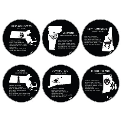 Helio Disc Set, State Maps, Set 8, VT, MN, NH, RI, MA, CT, Clear and Black, Acrylic, 6 Disc Set (03556)