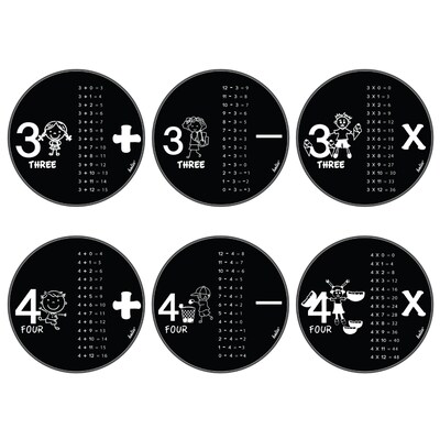 Helio Disc Set, Mathematics, Numbers 3 & 4, Addition, Subtraction, Multiplication, Clear and Black, Acrylic, 6 Disc Set (035556)