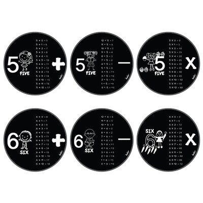 Helio Disc Set, Mathematics, Numbers 5 & 6, Addition, Subtraction, Multiplication, Clear and Black, Acrylic, 6 Disc Set (035557)