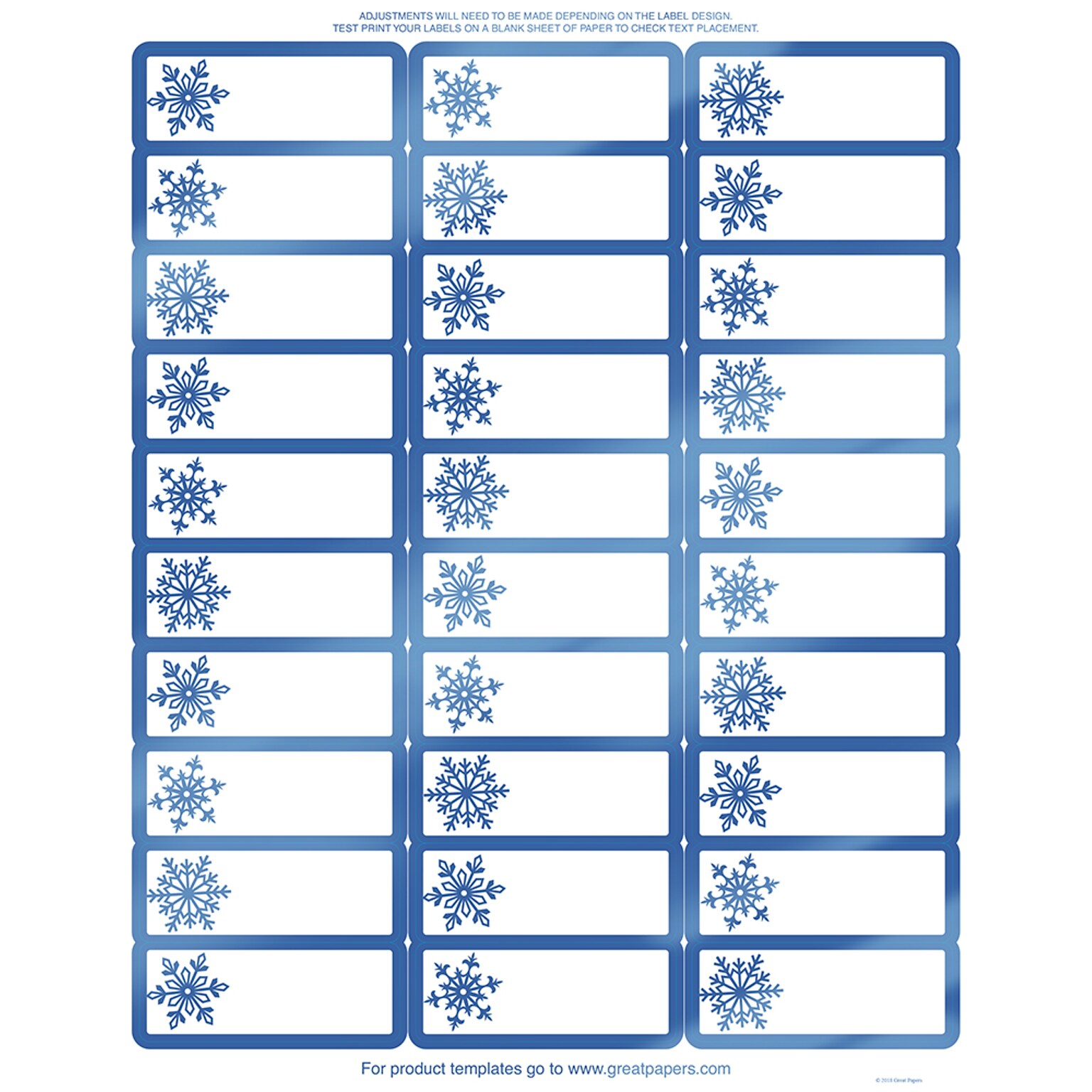 Great Papers!® Blue Foil Snowflake 30-Up Address Label, 8.5 x 11, 4 sheets/120 each 1 x 2.625 labels (2018029)
