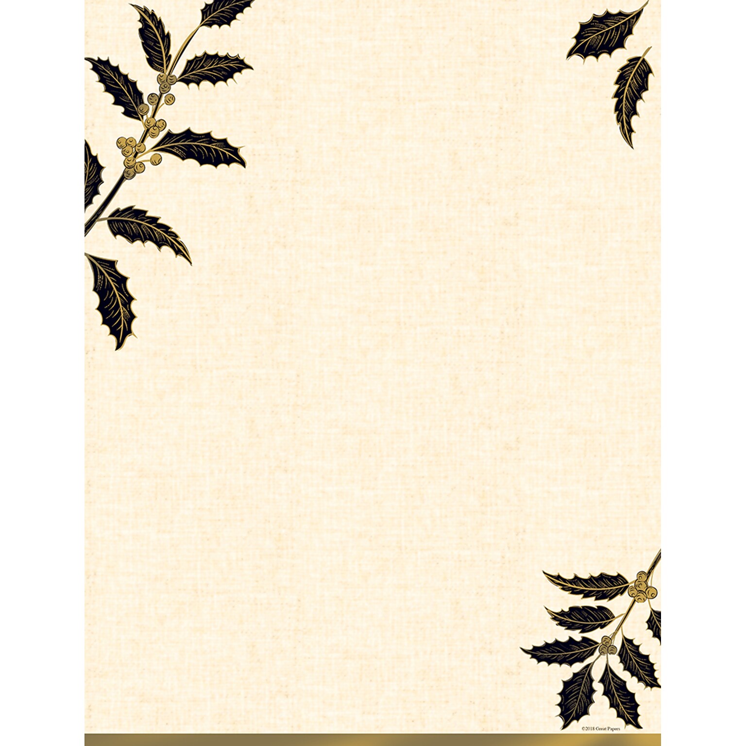 Great Papers!® Golden Metallic Holly Holiday Letterhead, 8.5 x 11, 40 sheets (2018015)