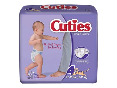 Cuties Premium Jumbo Diapers Size 4, 124/PK (CR4001)