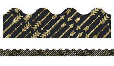 Carson-Dellosa Sparkle and Shine Gold Glitter Arrows Scalloped Borders, 13 Strips per Pack (108318)