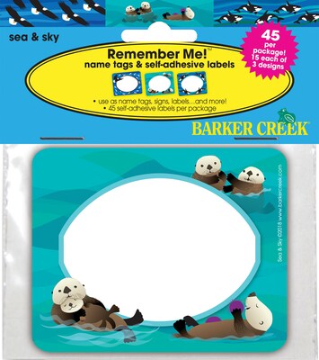 Barker Creek Sea & Sky Name Tags/Self-Adhesive Labels, 3 ½” x 2 ¾”, 45 per package/3 designs (BC1549)