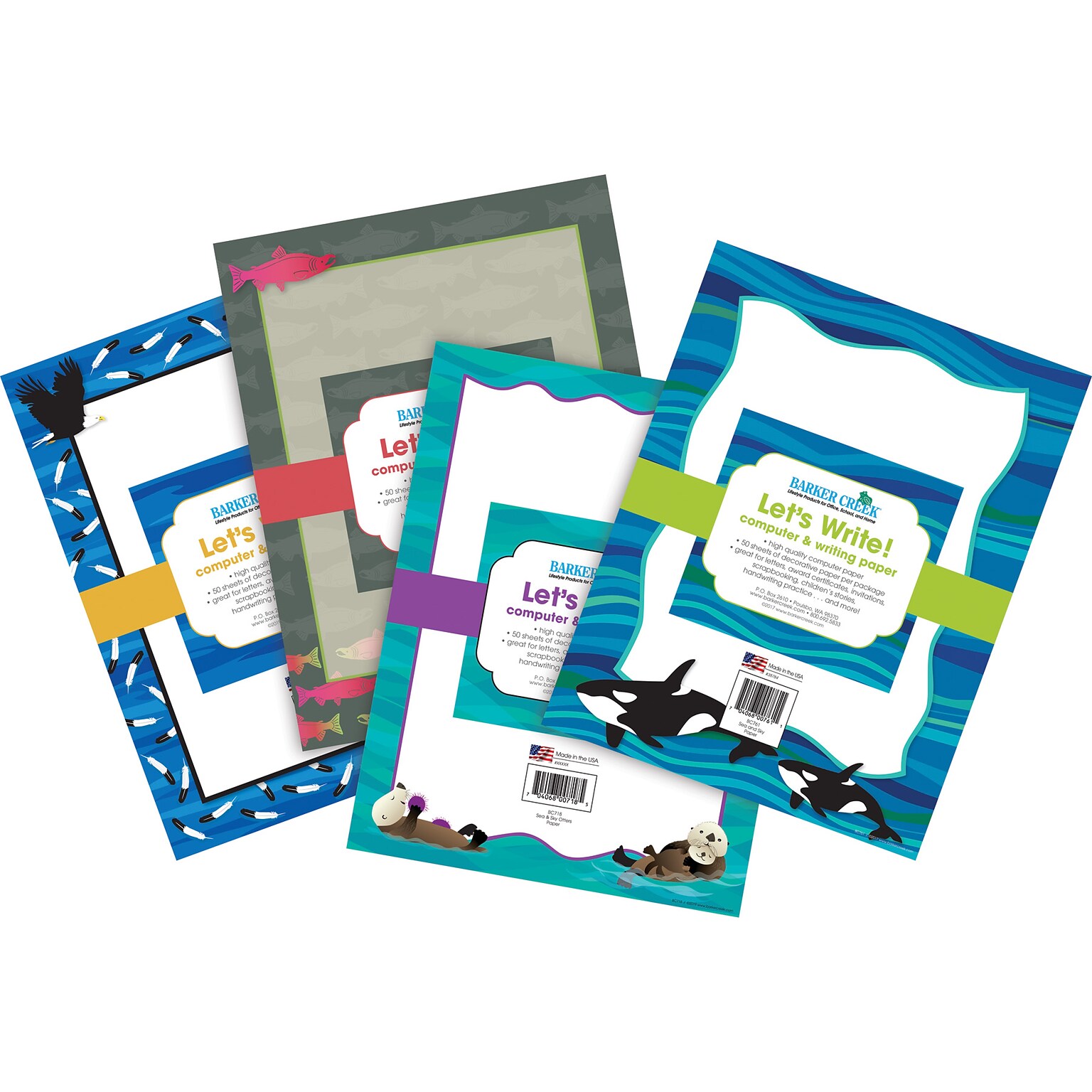 Barker Creek Sea & Sky Computer Paper, 8.5 x 11, 60 lbs., Assorted Colors, 200 Sheets/Pack (BC3864)