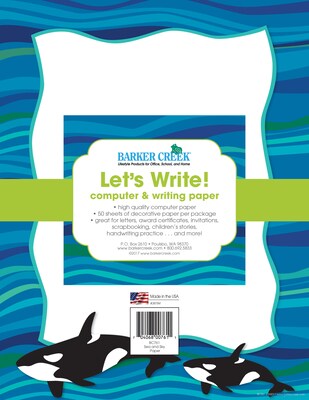 Barker Creek 8 1/2" x 11" Printer Paper, Whales, 50 per package (BC761)