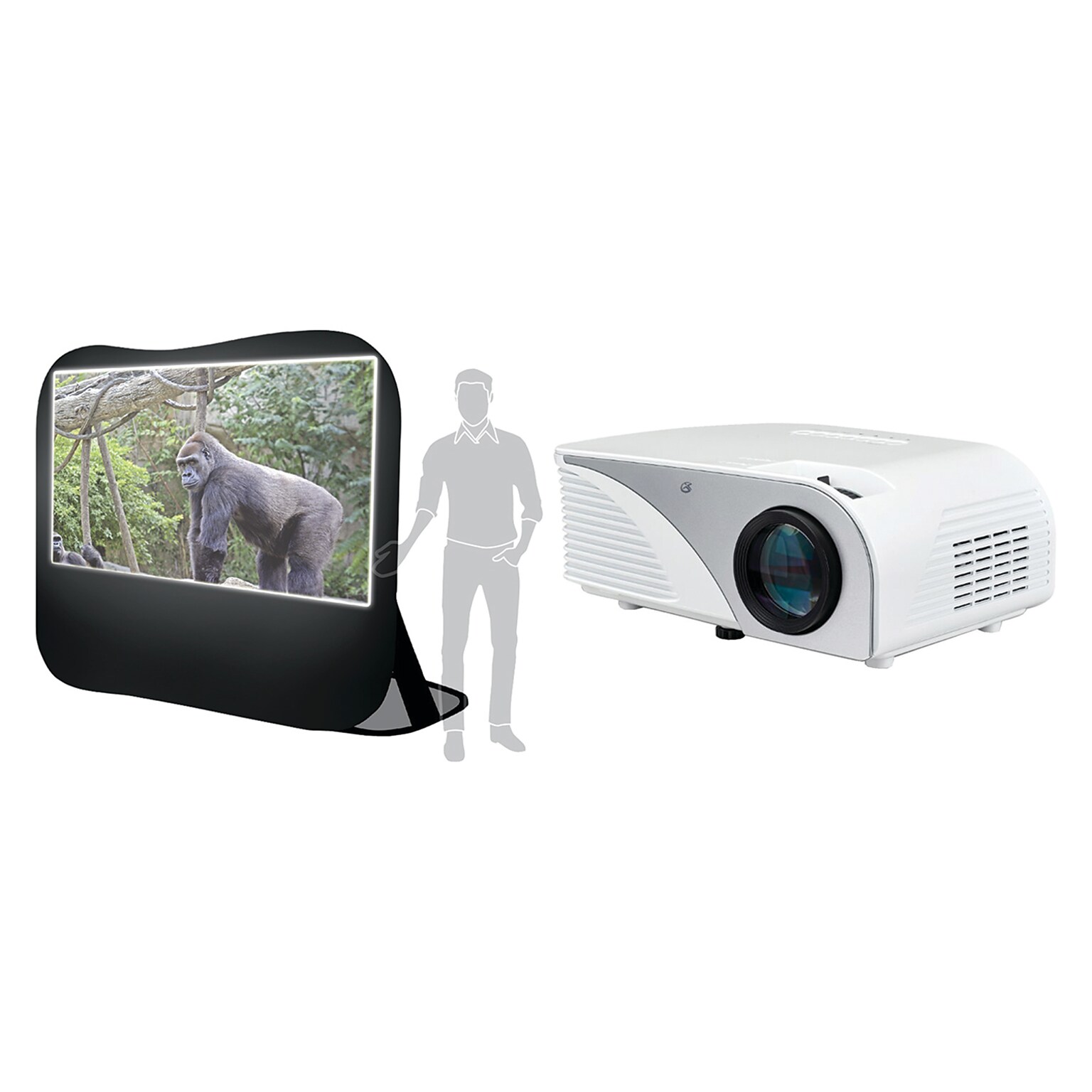 GPX 1080p Mini Projector (Pj308w) & Sima Popup Projection Screen, 120