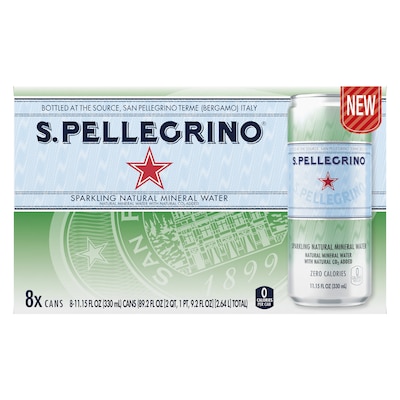 S.Pellegrino Sparkling Natural Mineral Water, 11.15 Fl oz. Cans (8 Count), 8/Pack (12394227)