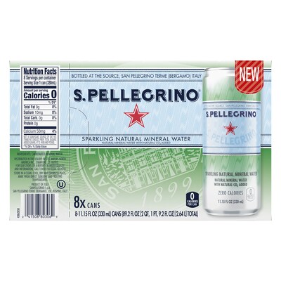 S.Pellegrino Sparkling Natural Mineral Water, 11.15 Fl oz. Cans (8 Count), 8/Pack (12394227)