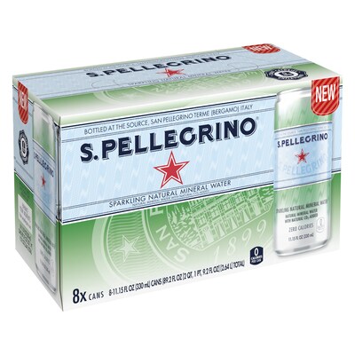 S.Pellegrino Sparkling Natural Mineral Water, 11.15 Fl oz. Cans (8 Count), 8/Pack (12394227)