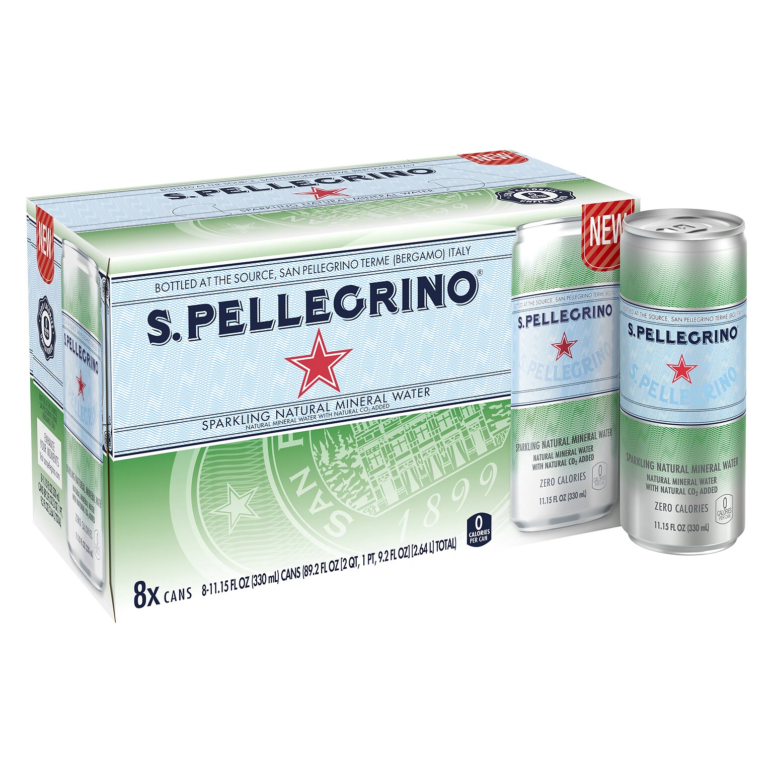 S.Pellegrino Sparkling Natural Mineral Water, 11.15 Fl oz. Cans (8 Count), 8/Pack (12394227)