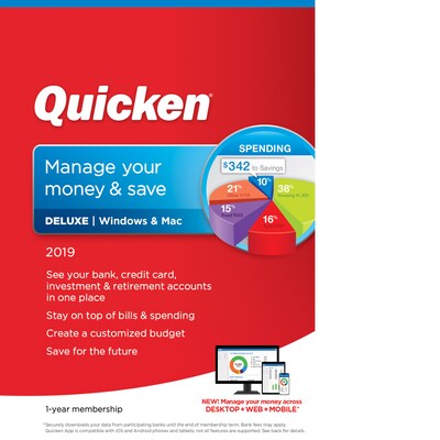 Quicken Deluxe 2019 for 1 User, Windows/Mac, Download (0170237)