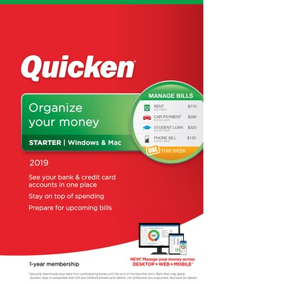 Quicken Starter 2019 for 1 User, Windows/Mac, Download (0170236)