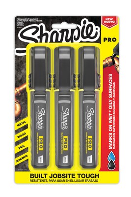 Sharpie PRO Permanent Marker, Chisel Tip, Black, 3/Pack (2018337)