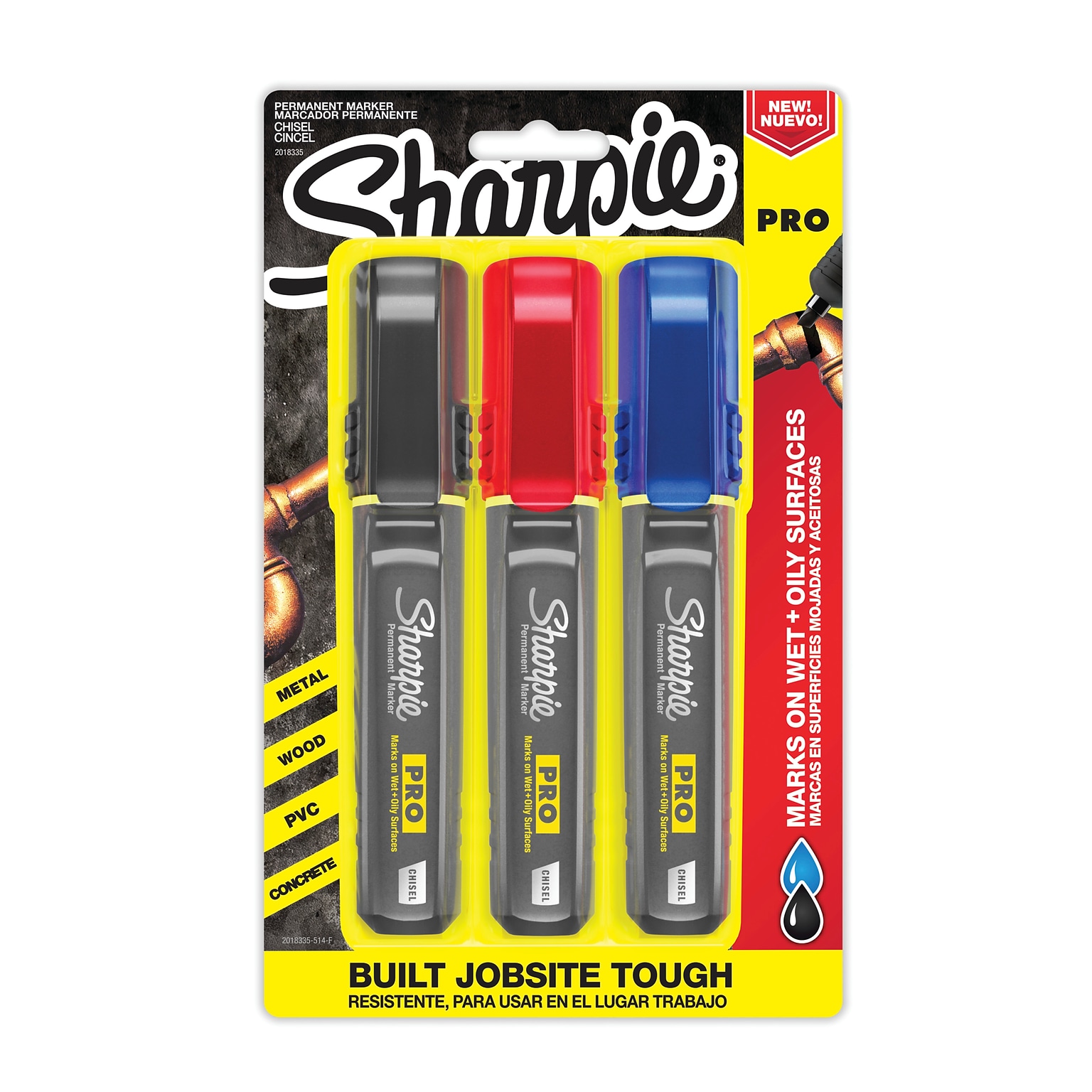 Sharpie PRO Permanent Markers, Chisel Tip, Assorted, 3/Pack (2018335/2178474)