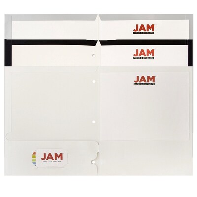JAM Paper® Laminated Two Pocket Glossy 3 Hole Punch School Folders, Assorted Business Colors, 6/Pack