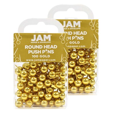 JAM Paper Colored Map Tacks, Gold, 2 Packs of 100 (22432213A)