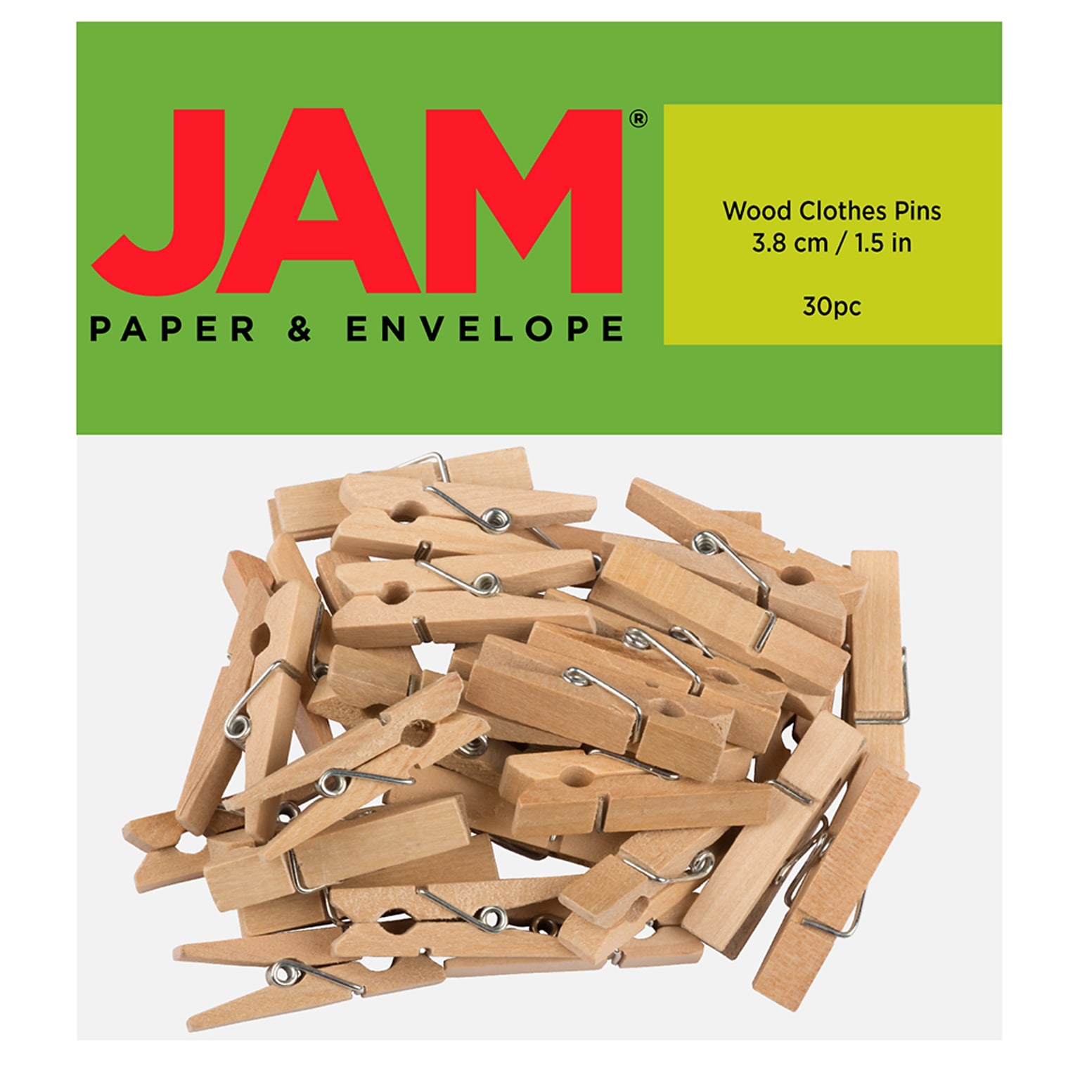 JAM Paper Wood Clip Clothespins, Large, Natural, 30/Pack (230734411)