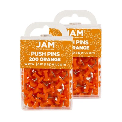 JAM Paper Pushpins, Orange, 2 Packs of 100 (222419052A)