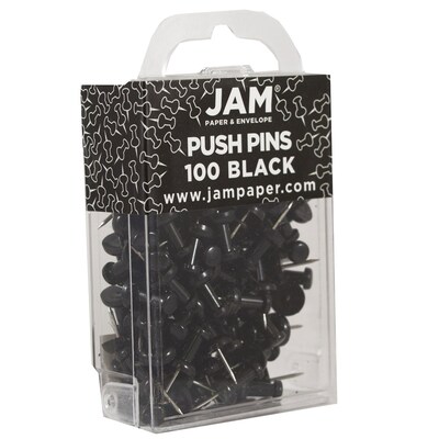 JAM Paper Push Pins, Black, 2 Packs of 100 (222419046A)