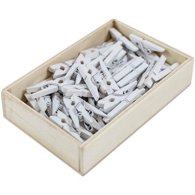 JAM Paper Wood Clip Small Wood Clothespins, White, 2 Packs of 50 (2230717360A)