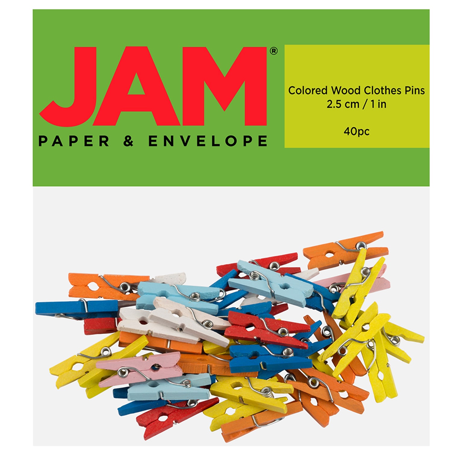 JAM Paper Wood Clip Small Wood Clothespins, Assorted Colors, 40/Pack (230734407)