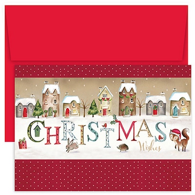 JAM Paper® Christmas Cards Set, Christmas Wishes Village, 18/Pack (526899000)