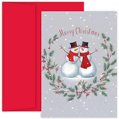 JAM Paper® Christmas Cards Set, Snow Buddies, 18/Pack (526912300)