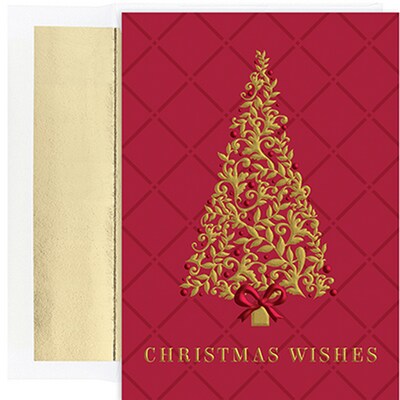 JAM Paper® Christmas Cards Set, Burgundy Tree, 16/Pack (526911500)