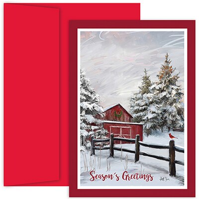 JAM Paper® Christmas Cards Set, Winter Barn, 18/Pack (526914200)
