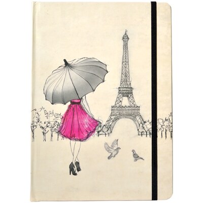 JAM Paper® Hardcover Notebook with Elastic, 5 3/4 x 8 1/4, Eiffel Tower Journal, 160 Lined Sheets, Sold Individually (377234314)