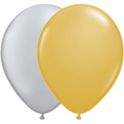 JAM Paper® Party Balloons, 12 Inch Latex Balloons, Silver & Gold Assortment, 36/Pack (377834384A)