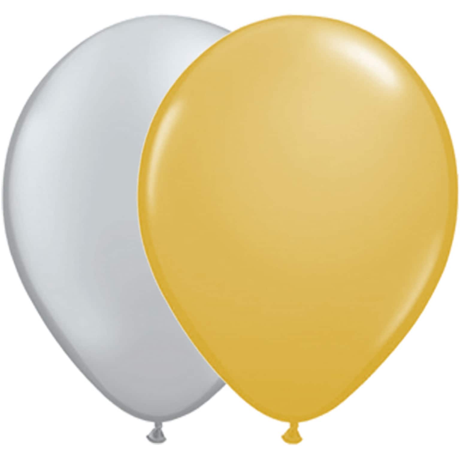 JAM Paper® Party Balloons, 12 Inch Latex Balloons, Silver & Gold Assortment, 36/Pack (377834384A)