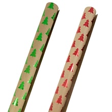 JAM Paper® Christmas Wrapping Paper Rolls, Assorted Kraft Red Trees & Kraft Green Trees, 12 Sq. Ft (