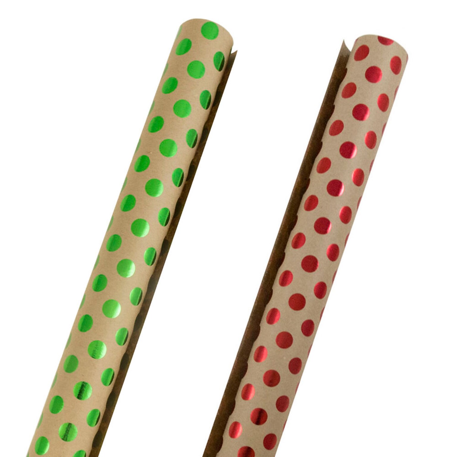 JAM Paper® Kraft Wrapping Paper Rolls, Green Foil Dots and Red Foil Dots Assortment, 100 Sq. Ft (165KDRG)