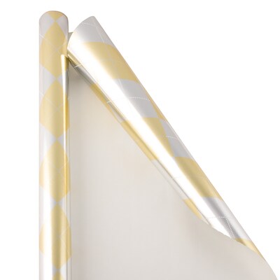 JAM Paper® Gift Wrap, Christmas Wrapping Paper, 12 Sq. Ft, Silver & Gold Argyle, Roll Sold Individually (165534329)