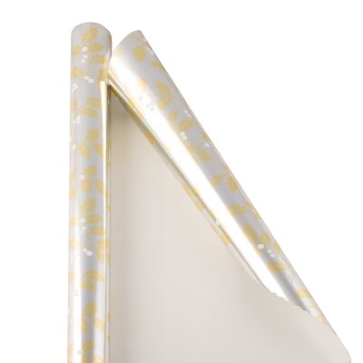 JAM Paper® Gift Wrap, Christmas Wrapping Paper, 12 Sq. Ft, Gold & Silver Holly, Roll Sold Individual