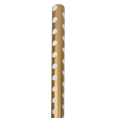 JAM Paper Wrapping Paper, 25 Sq. ft. x 30, Gold with White Polka Dots (165D25GO)
