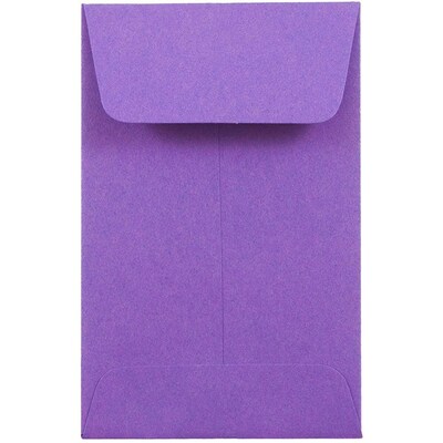 JAM Paper® #1 Coin Business Colored Envelopes, 2.25 x 3.5, Violet Purple Recycled, 100/Pack (3530278