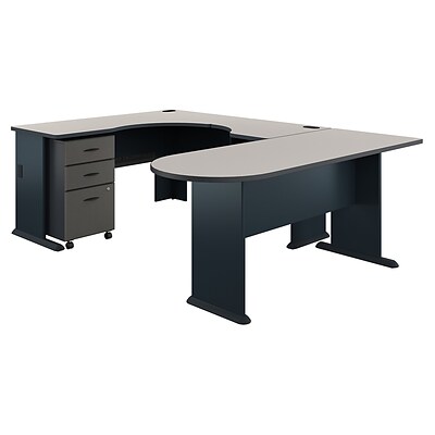 Bush Business Furniture Cubix U Shaped Corner Desk With Mobile File Cabinet Slate White Spectrum S Quill Com