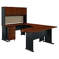 Bush Business Furniture Cubix U Shaped Corner Desk with Hutch and Mobile File Cabinet, Hansen Cherry/Galaxy (SRA077HCSU)