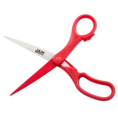 JAM Paper 8" Plastic General Purpose Scissors, Pointed Tip, Red (342RE)